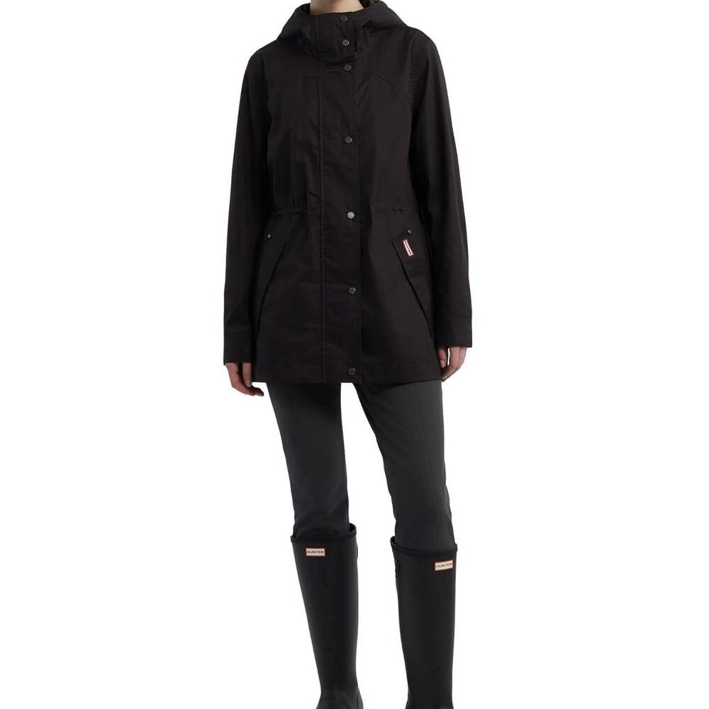 [WOMENS XL] Hunter Adela Waterproof Long Rain Jacket Lightweight Black Solid XL - Picture 3 of 9
